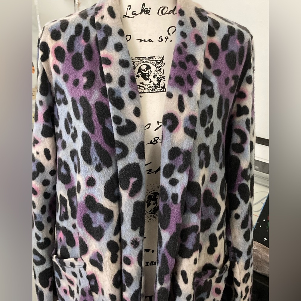 Animal Print Fleece Leopard Cardigan Duster Jacket Women’s Plus Size 1X